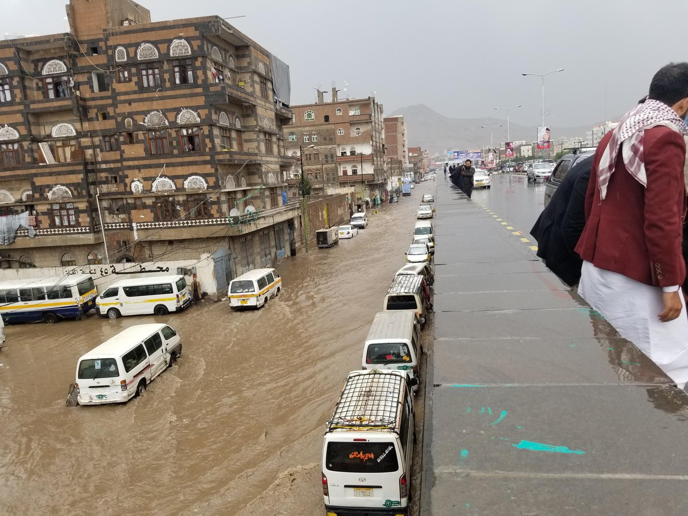 A view of the flooded streets in downtown Sana'a.
Photo: Nasser Abdulkareem/NRC