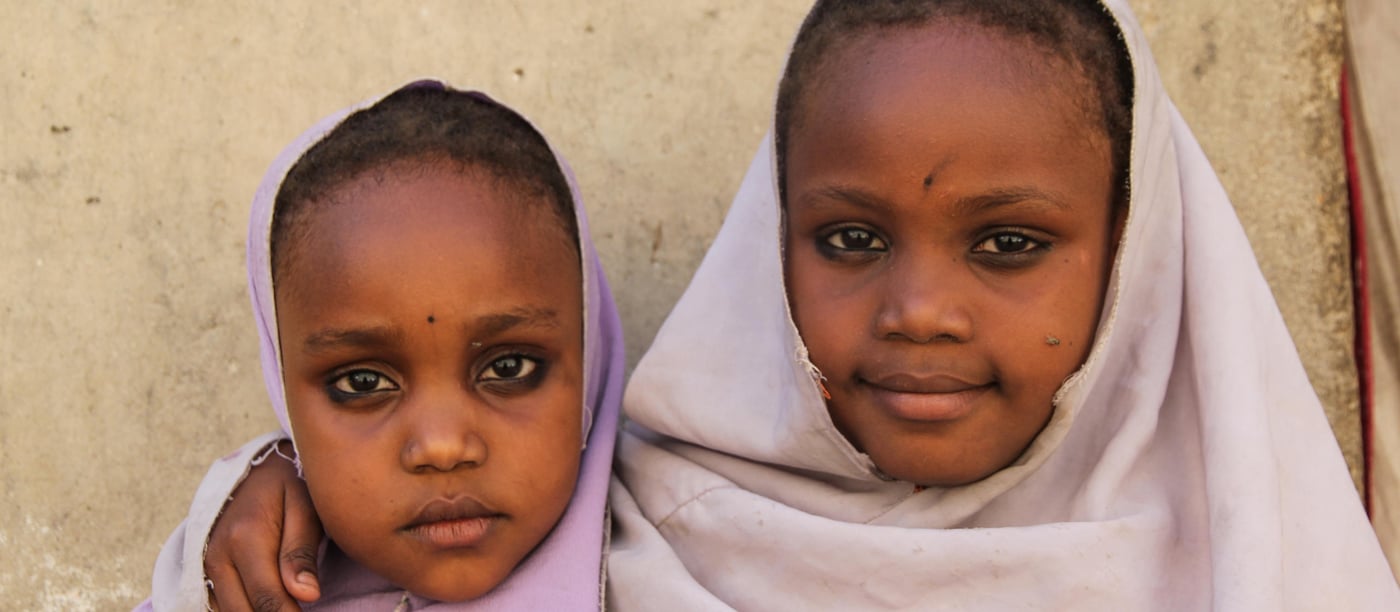 Fatima-6 years old(left) and her sister Hafsat-8 years old(right). They are displaced children living together with their mother and other siblings in Bulabulin. They both want to go to school and wish to become doctors when they grow. 

Photo: NRC/Ingrid Prestetun