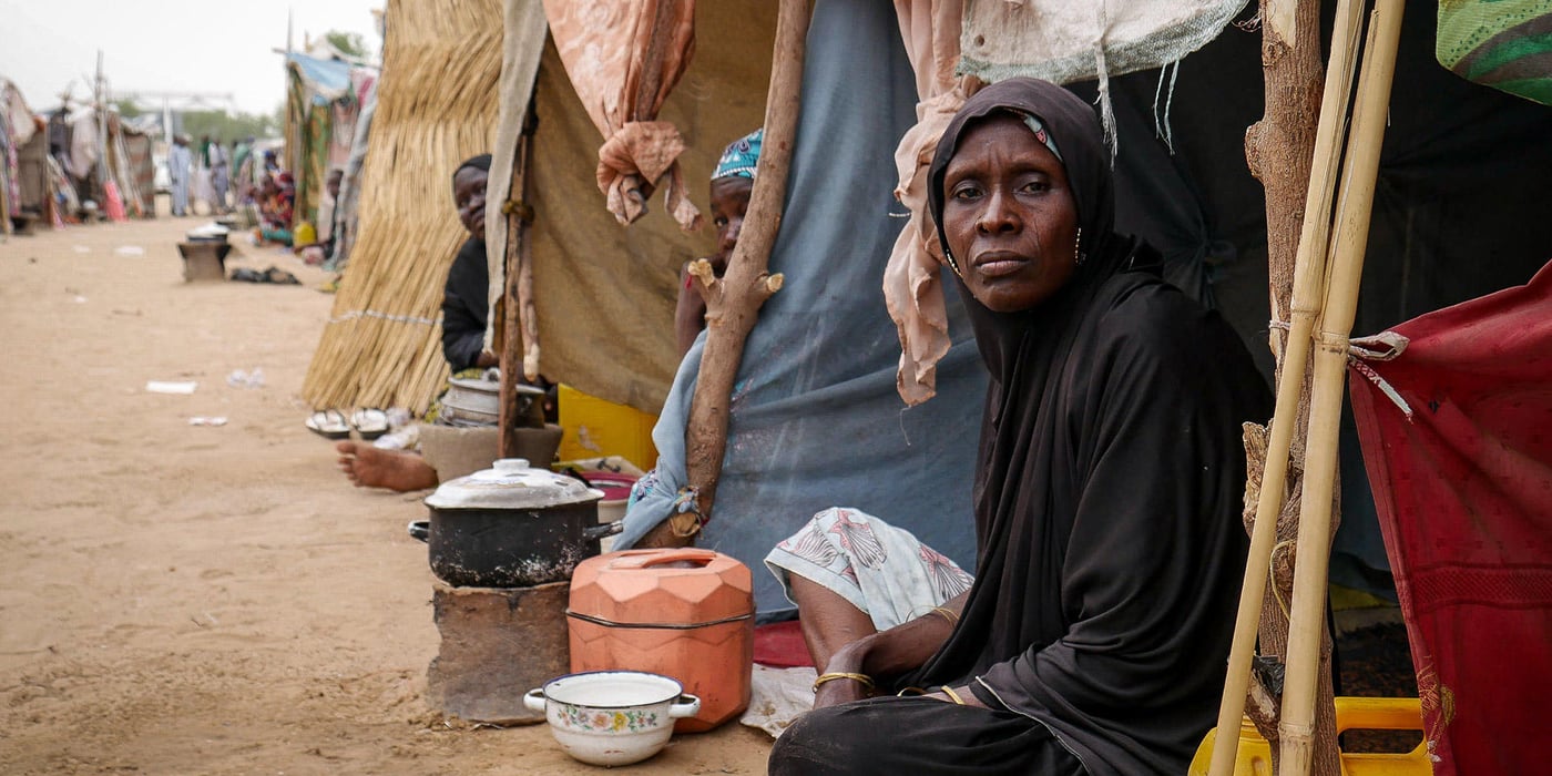 Portrait of a displaced woman at one of the unformal sites hosting displaced families in Maiduguri, Northeast Nigeria.