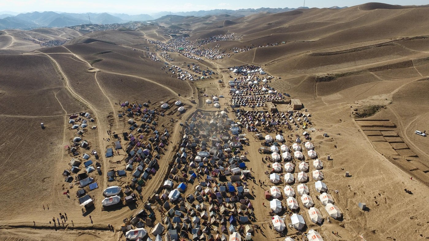 Drone photo showing the size and scale of a site for displaced people in north-west Afghanistan.