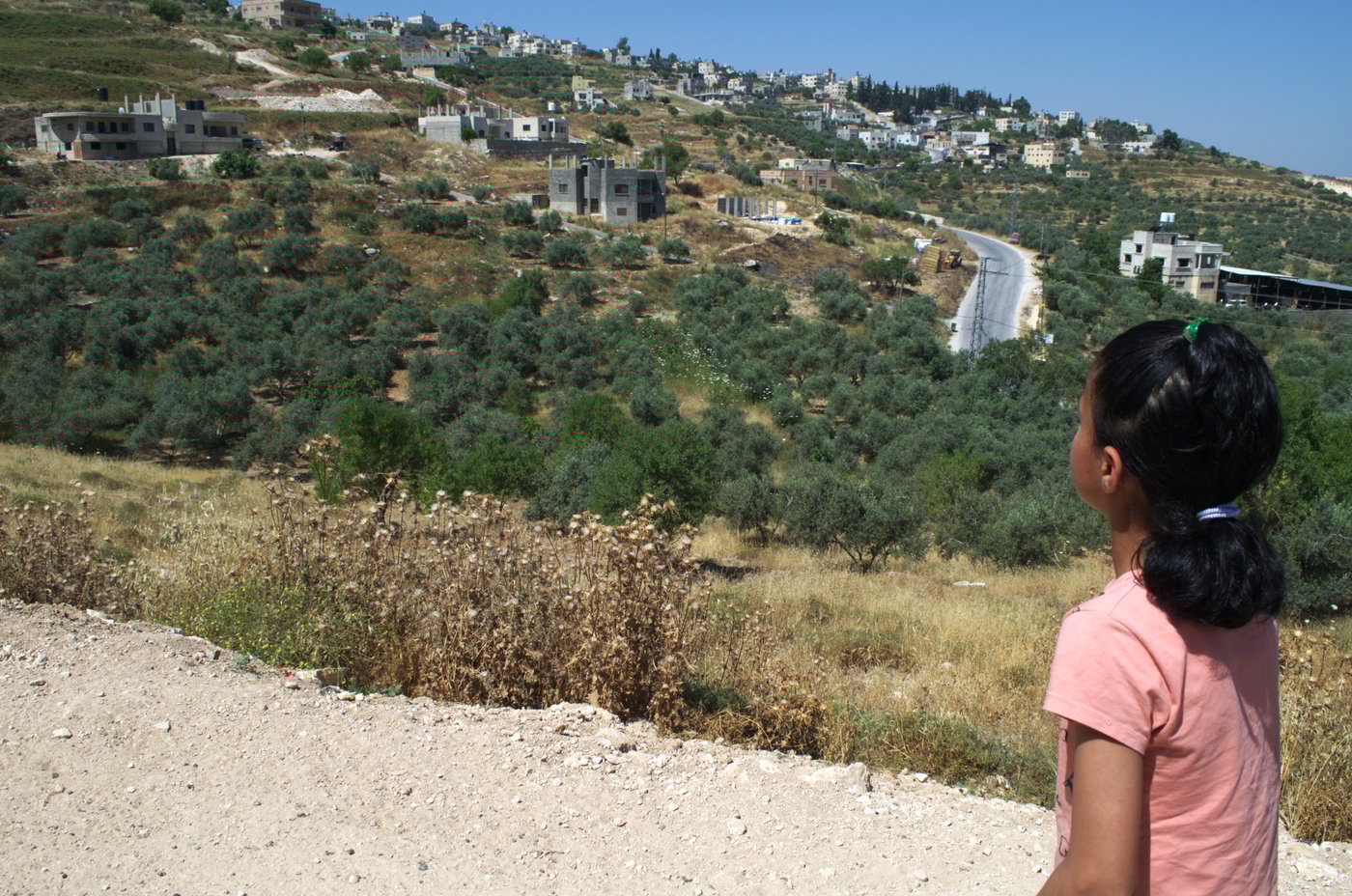 Tasneem looks out toward her safe space, which she has named “peace land,” tucked away among a group of trees down the mountain from her home in Madama.
Photo: Ivan Karakashian/NRC