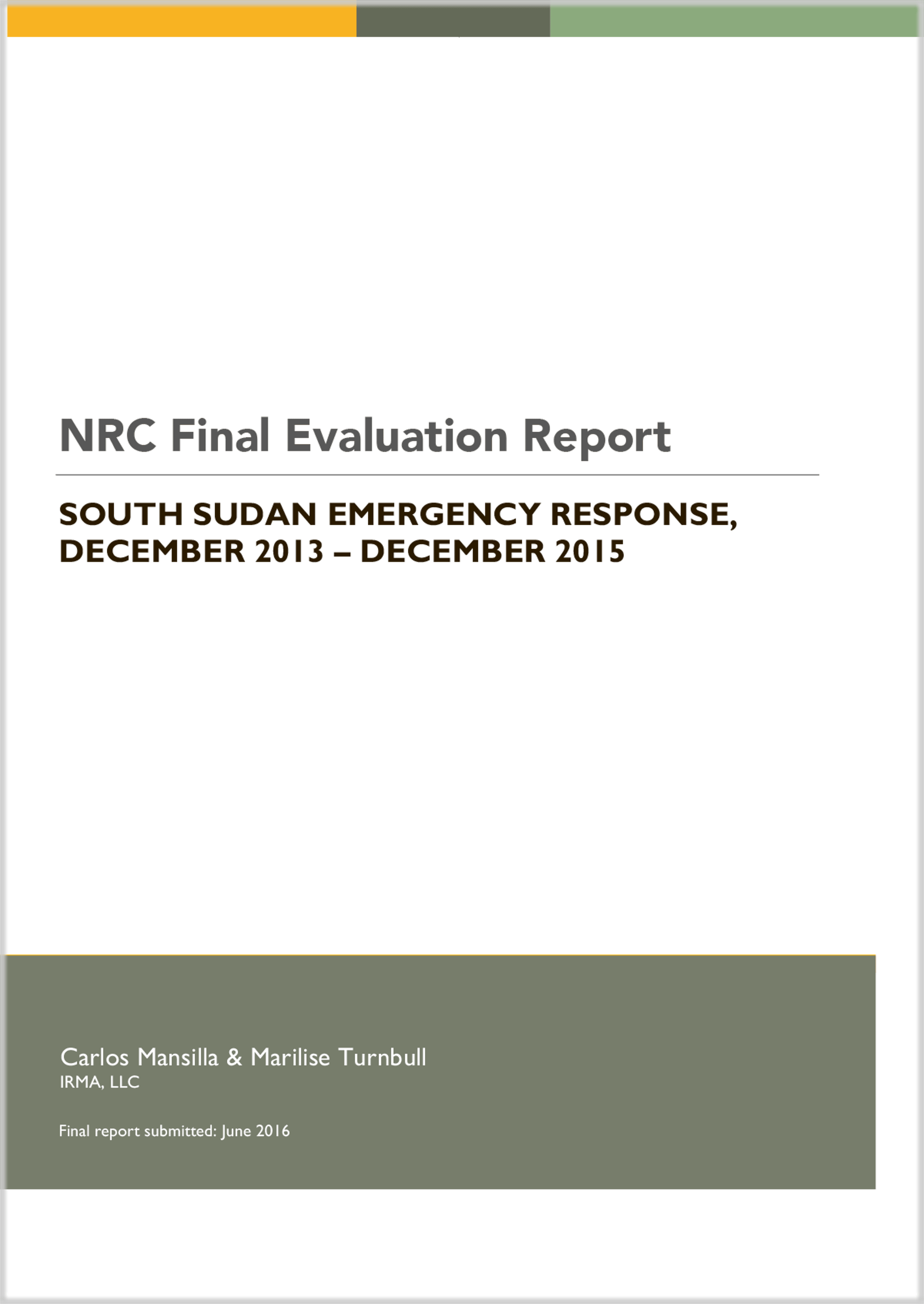 Final Evaluation Report NRC South Sudan Emergency Response 2013-15 ...