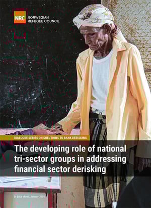 Front page of the report "The developing role of national tri-sector working groups in addressing financial sector derisking".