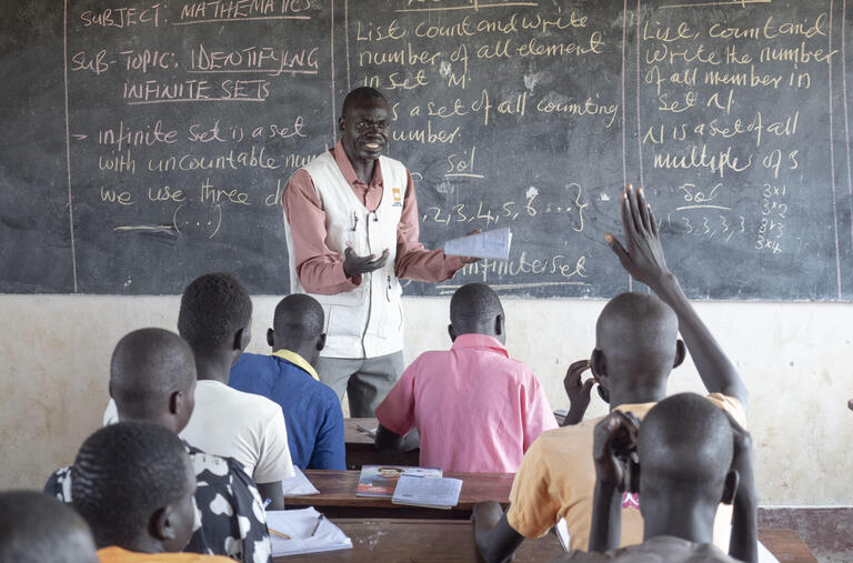 Teaching a class for his students 

Location: Youth Center in Nyumanzi Settelment, Adjumani, Uganda 
Photo: Ingrid Prestetun/NRC