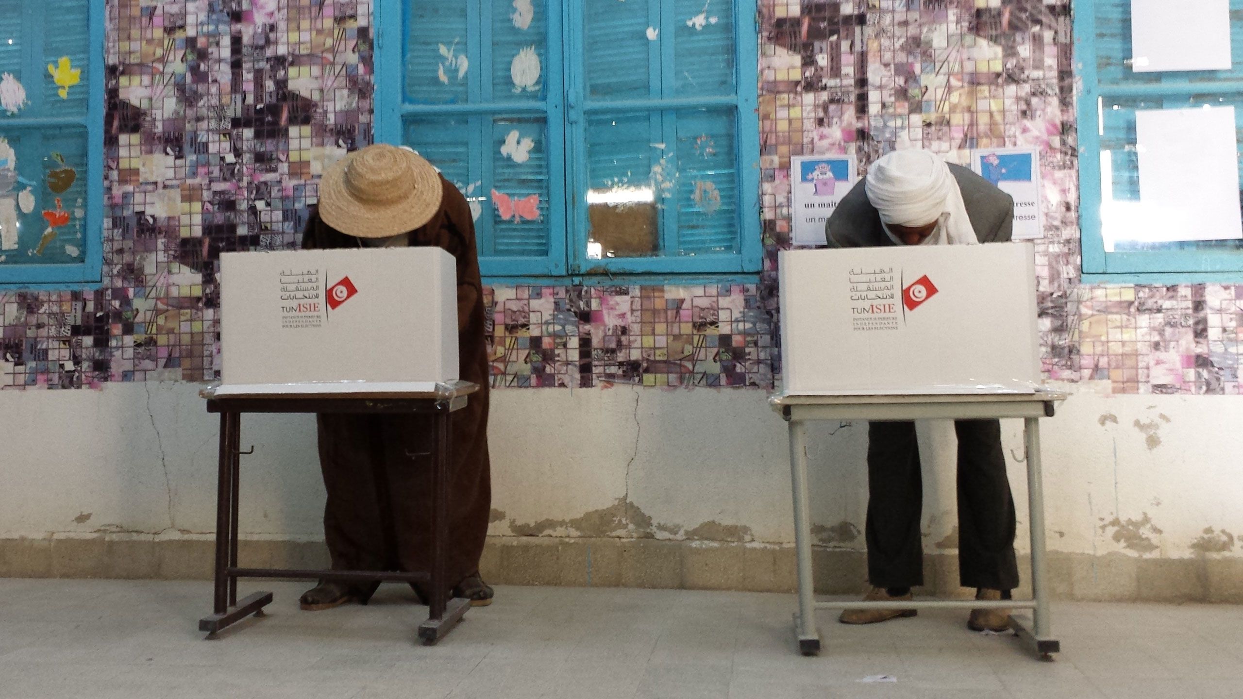 Voters at the polling booth during the Tunisian presidential elections.